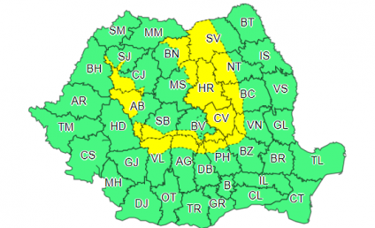 Cod galben de ninsori în Munţii Apuseni şi în Carpaţii Meridionali şi Orientali, risc maxim de avalanşă în masivul Ceahlău. Precipitaţii în restul ţării