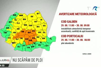 Cod portocaliu de ploi abundente în 11 judeţe; Cod galben de instabilitate atmosferică în aproape toată ţara, până luni