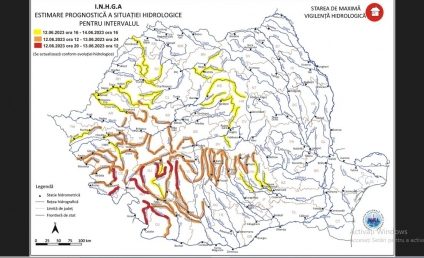 Cod roșu de inundații pe râuri din județele Dolj, Mehedinți, Caraș Severin, Gorj și Vâlcea, până marți, 13 iunie, coduri portocaliu și galben în alte bazine hidrografice